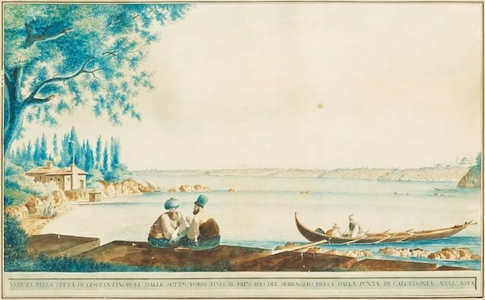 "VEDUTA DELLA CITTÁ DI CONSTANTINOPOLI DALLE SETTE TORRIFINO AL PRINCIPO DEL SERRAGLIO PRESA DALLA PUNTA DI CALCEDONIA" 
