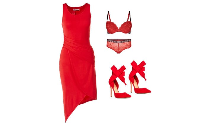 alla hjärtans dag_Asymmetrical Ruched Knit Dress in Hibiscus Red